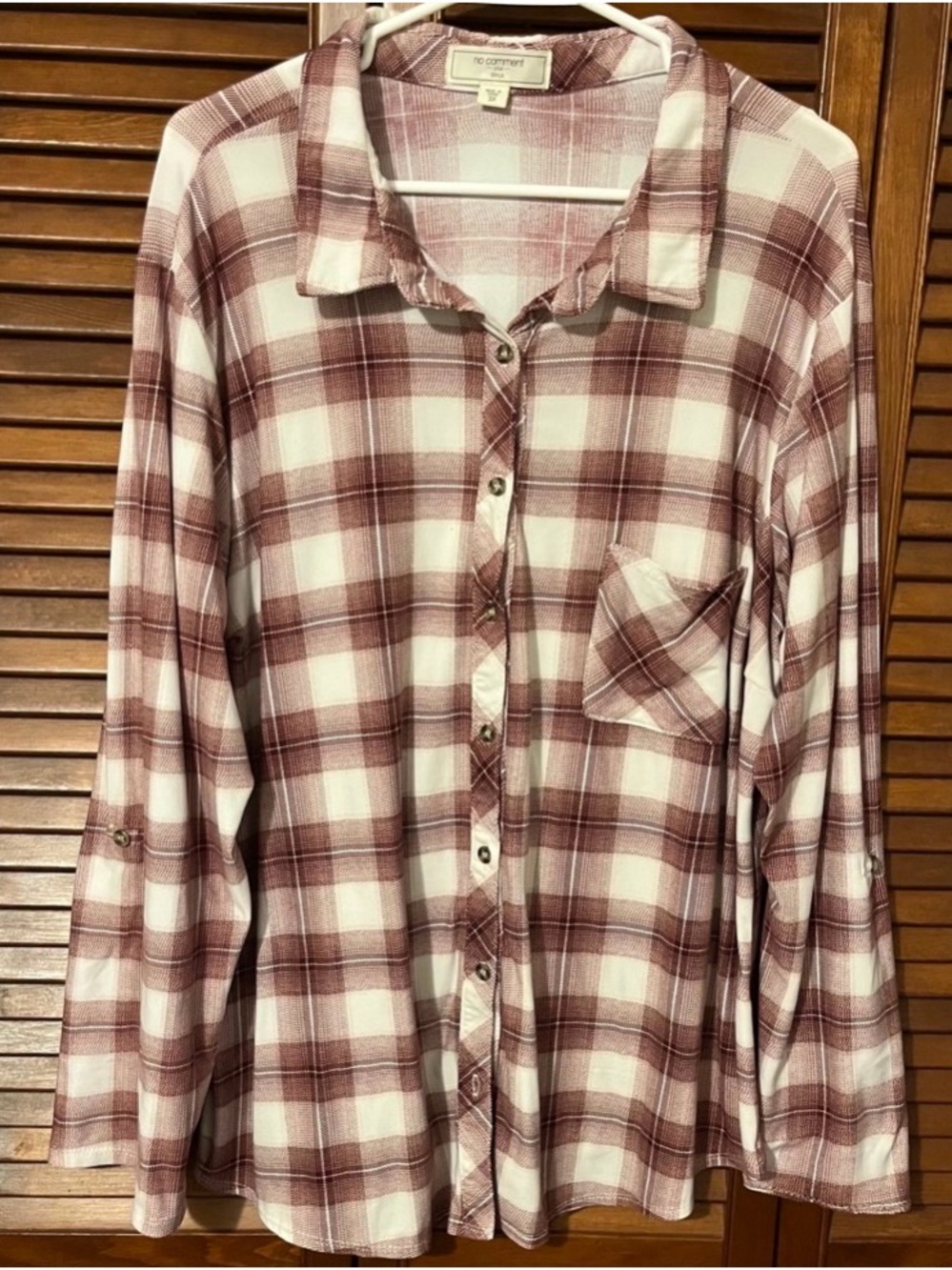 Women’s Maroon Plaid Button-Down Shirt - Casual Collared Top 3XL